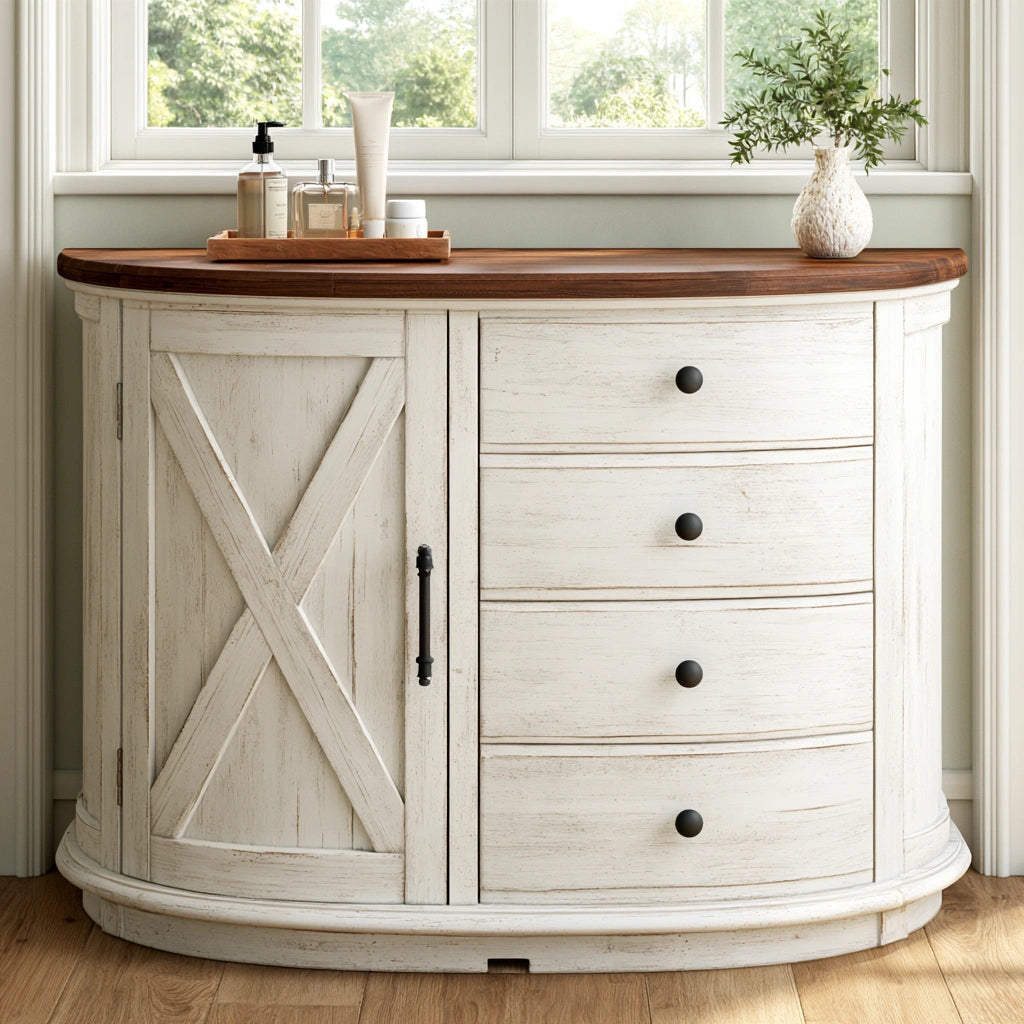 Opbergkast van hout, kleur warmbruin en wit