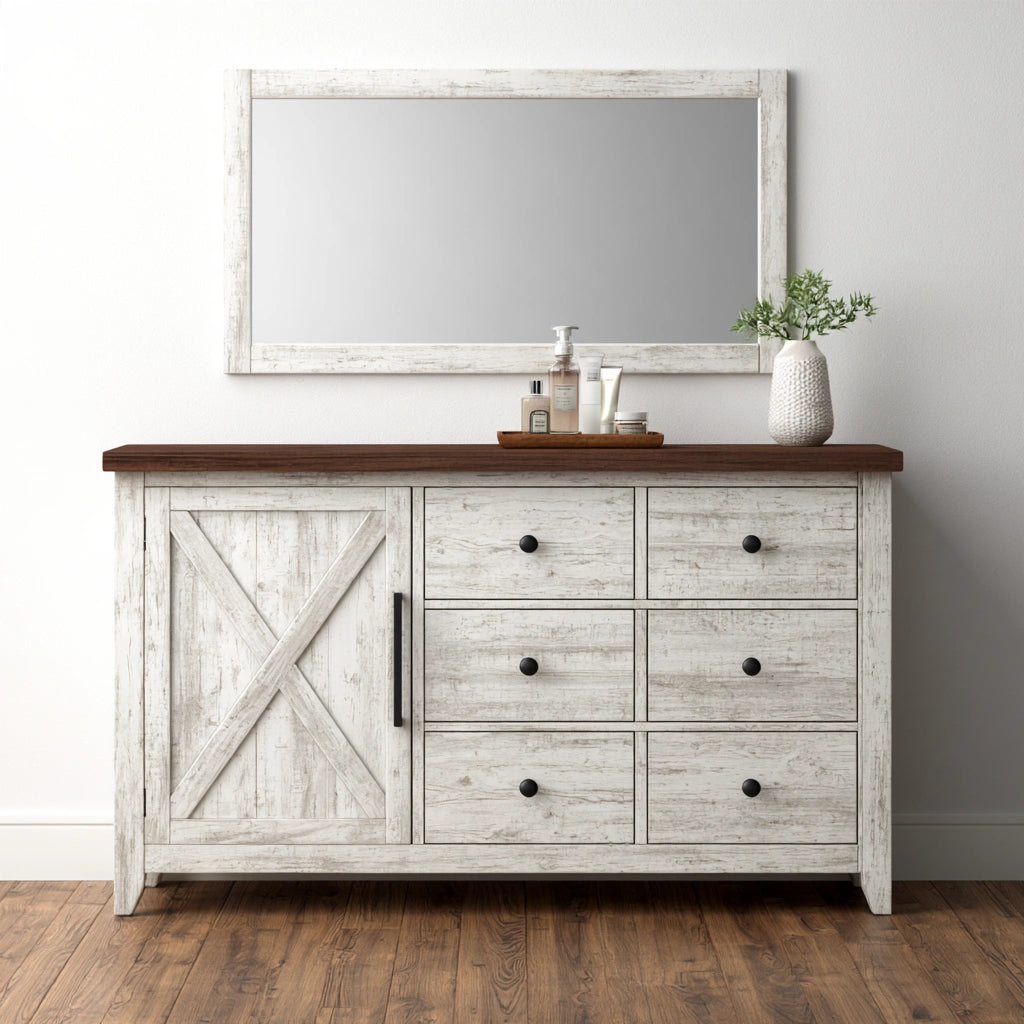 Opbergkast van hout, kleur warmbruin en wit
