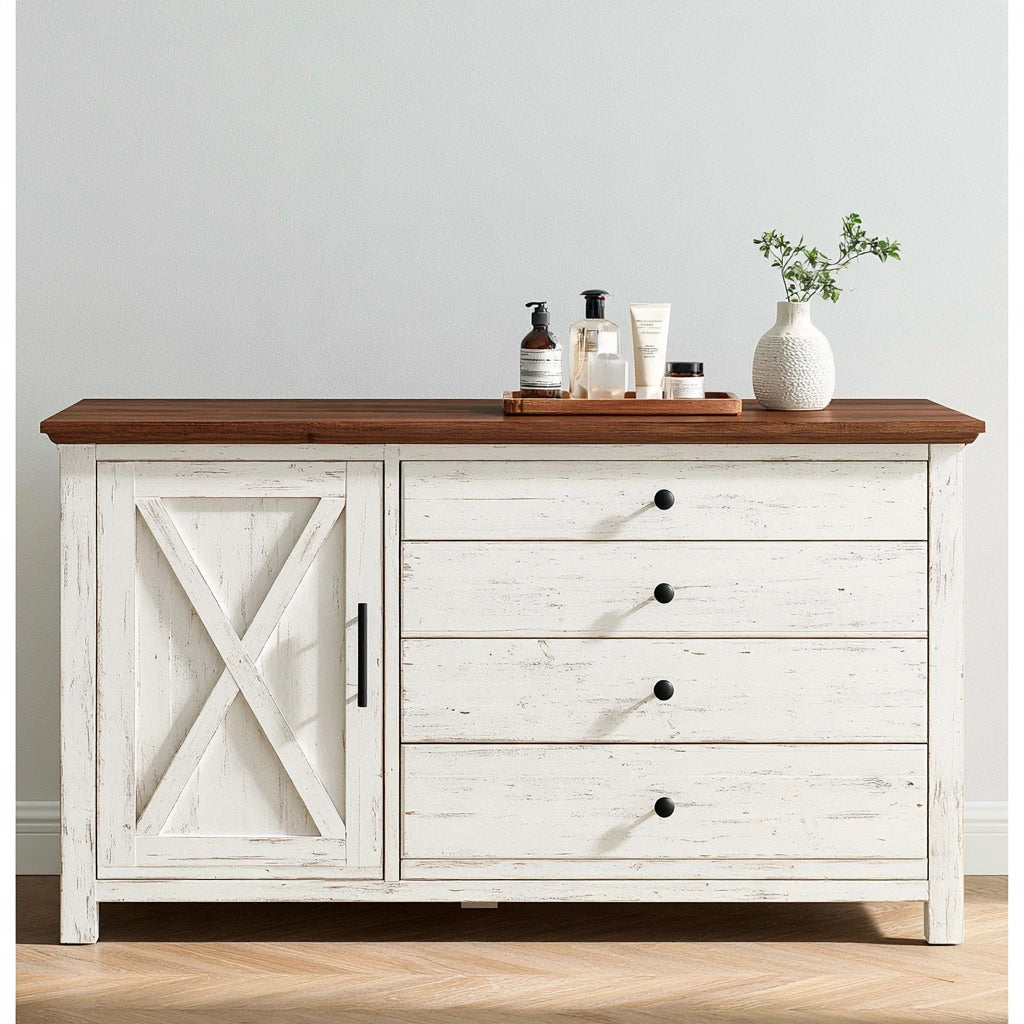 Opbergkast van hout, kleur warmbruin en wit