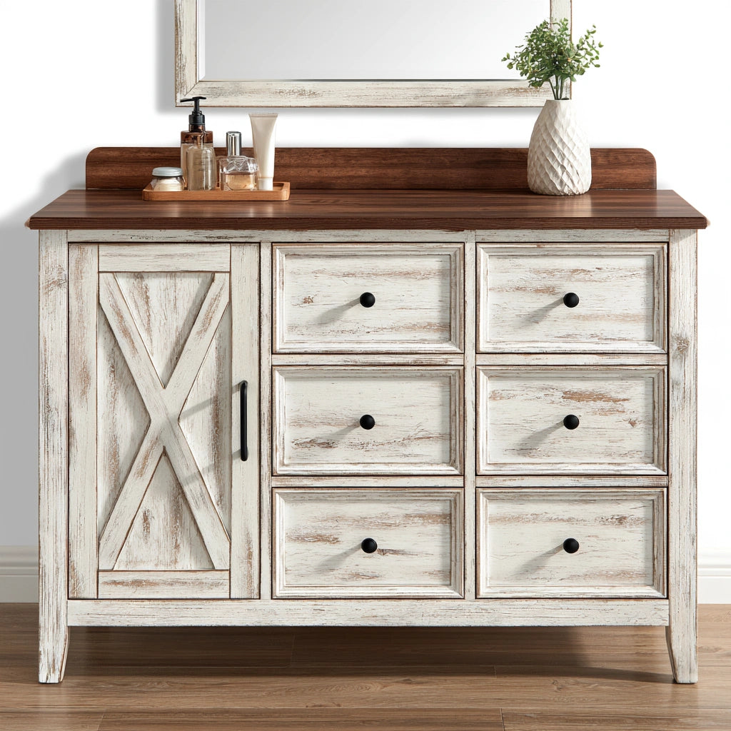 Opbergkast van hout, kleur warmbruin en wit