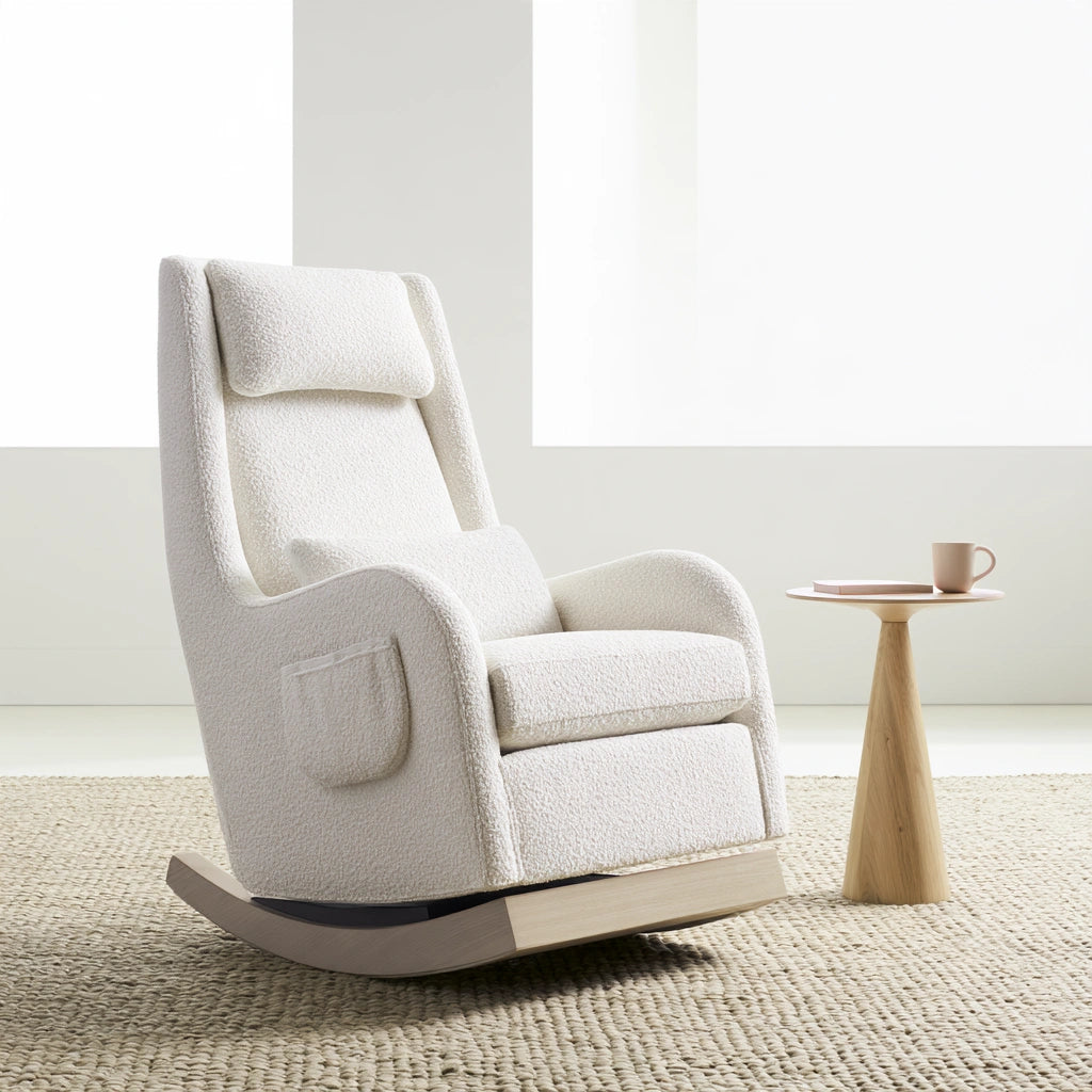 Schommelstoel met bouclé bekleding, kleur wit