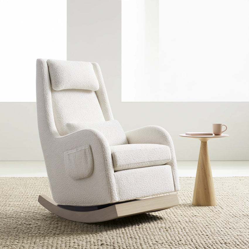 Schommelstoel met bouclé bekleding, kleur wit